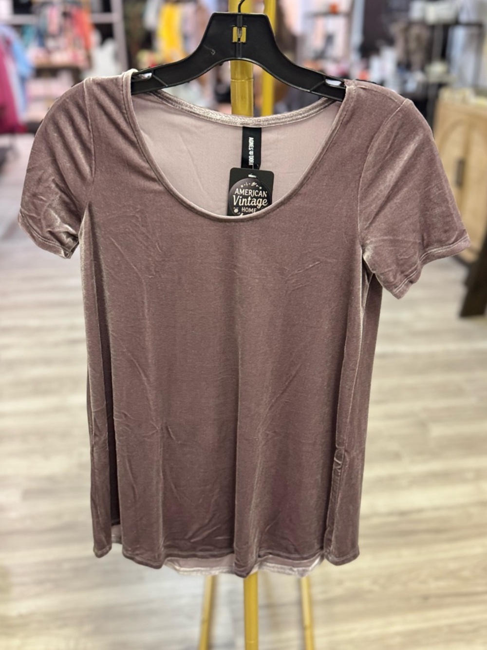 Agnes & Dora Mauve Velvet Scoop Neck Short Sleeve Top